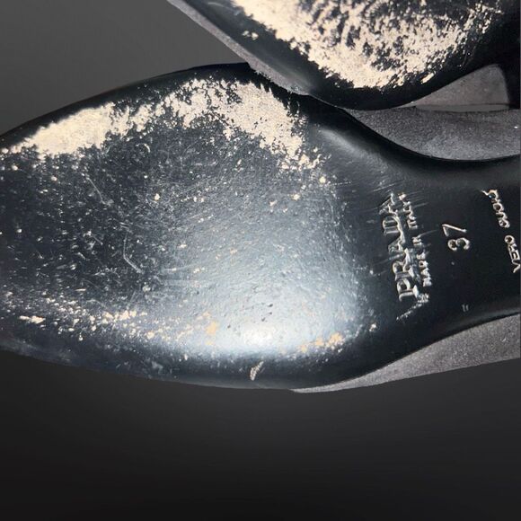 Vintage Prada Black Suede Kitten Heel Bow Detail Slip On Loafer Size 37 US 7 - Picture 4 of 13